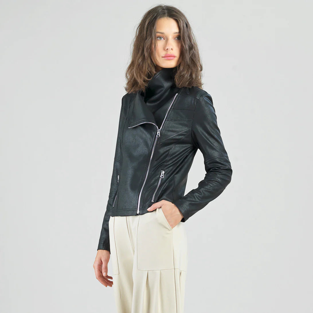 Stella Liquid Leather Drape Neck Jacket