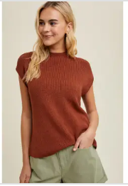 Autumn Rust Mock Neck Sweater Top