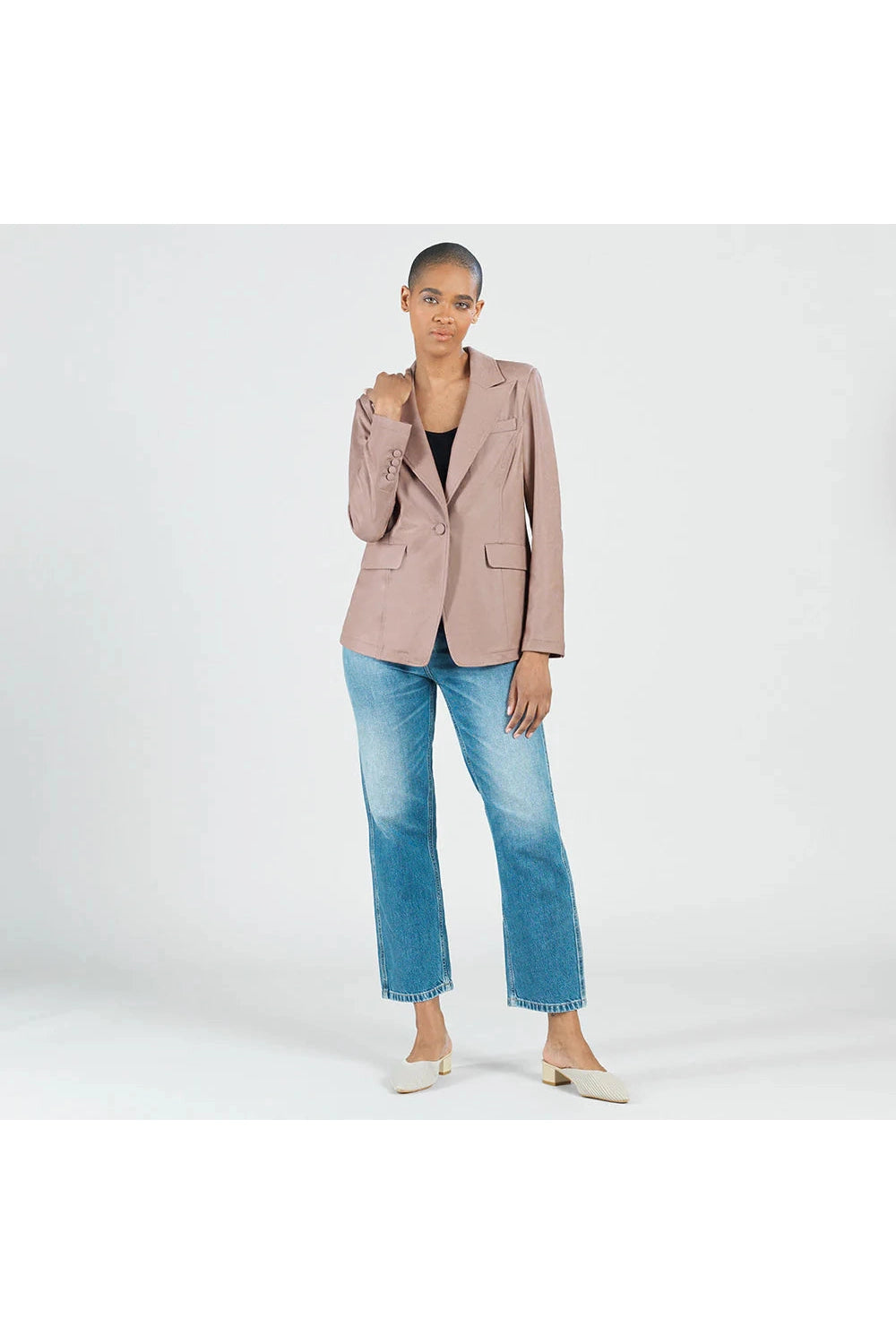 Liquid Leather Blazer Jackets Clara Sunwoo Taupe Small 